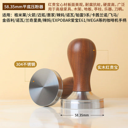 A 51/53/58 mm304 stainless steel coffee powder press threaded wooden handle powder press hammer coffee machine handle powder dispenser
