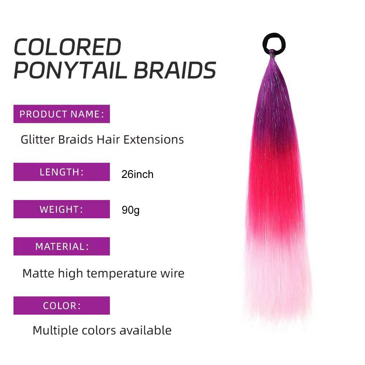 A children's color laser silk braided hair dreadlocks gold silk long ponytail hair extension colorful gradual change braid braided hair wig pair - Mixbatch