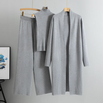 A three-piece set of knitted tops and pants