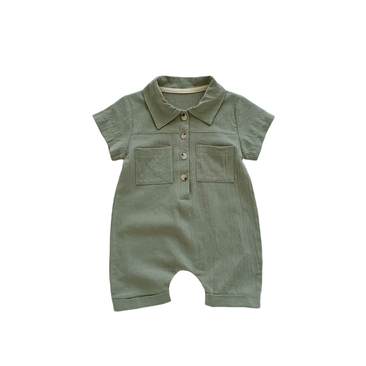 A children's clothing in stock Instagram style Korean version baby short sleeved jumpsuit for boys with open chest lapel work piece climbing suit - Mixbatch