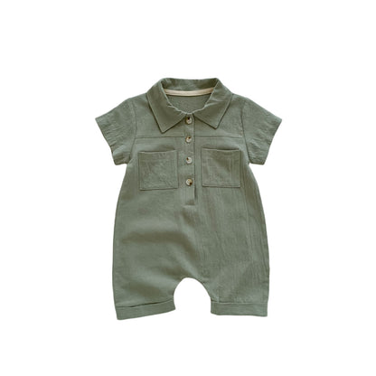 A children's clothing in stock Instagram style Korean version baby short sleeved jumpsuit for boys with open chest lapel work piece climbing suit - Mixbatch