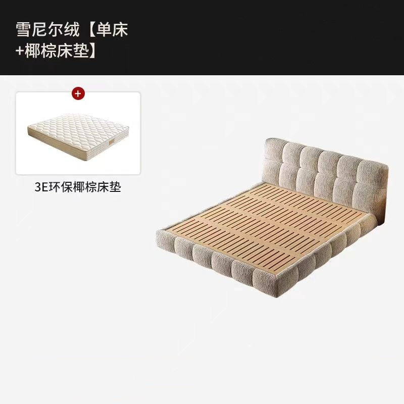 A puff bed cream retro style master bedroom light luxury high-grade chenille cloth bed Italian minimalist soft bag storage bed