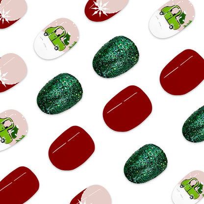A short glossy oval European, American cross-border foreign trade French glitter new Christmas detachable wear manicure 24 pieces - Mixbatch