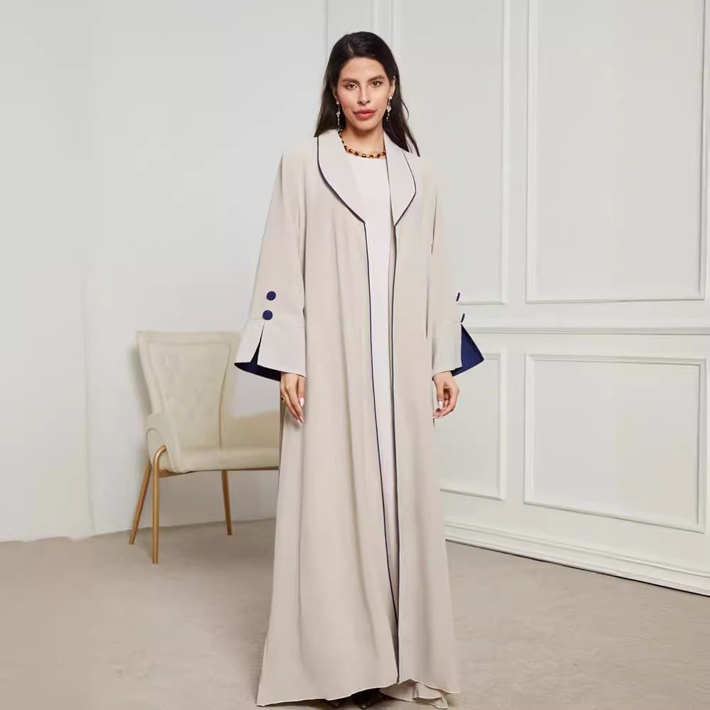2024 New pleated Middle Eastern Muslim clothing long dress fashionable and elegant cardigan contrasting color button dress robe - Mixbatch