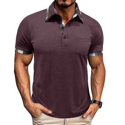 A European and American men's clothing summer lapel plaid short-sleeved POLO shirt top cross-border men's pocket fashion polo jersey Henry
