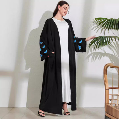 Middle Eastern Muslim Clothing Long Dress Fashion Elegant Pocket Cardigan Embroidered Butterfly Dress Robe - Mixbatch