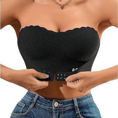 A Wavy Edge Breathable Strapless Front Closure Bra
