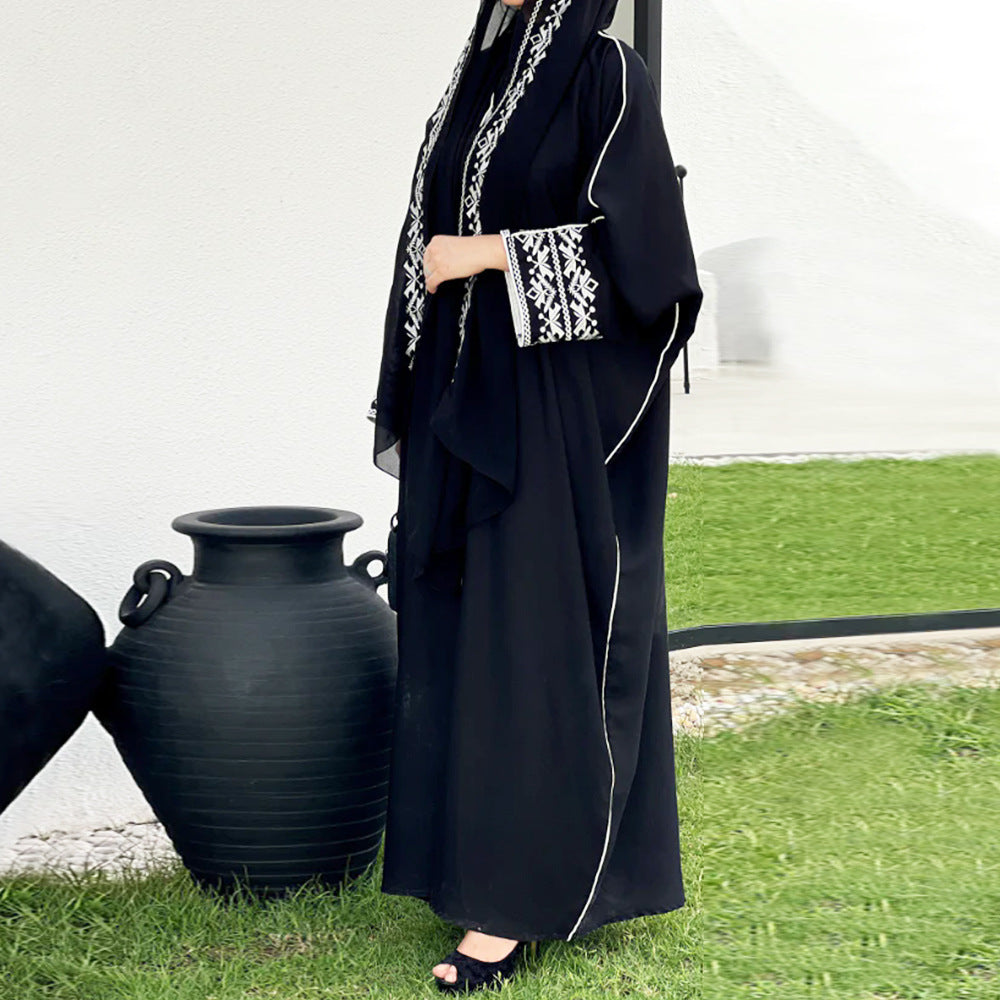 New Middle East Muslim cardigan robe contrasting color embroidery outer coat factory spot - Mixbatch