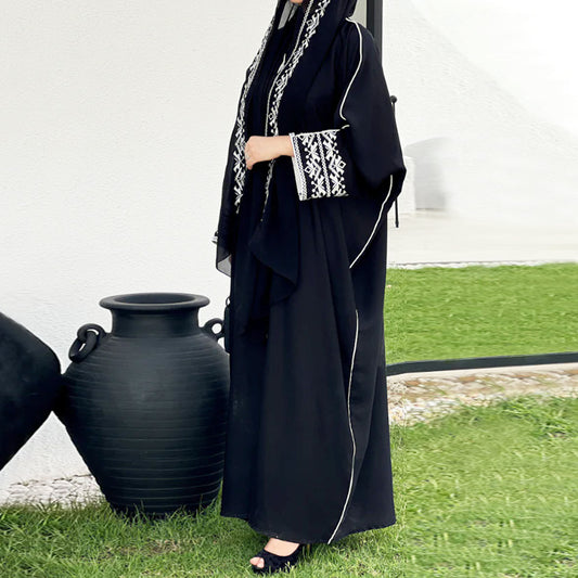 New Middle East Muslim cardigan robe contrasting color embroidery outer coat factory spot - Mixbatch