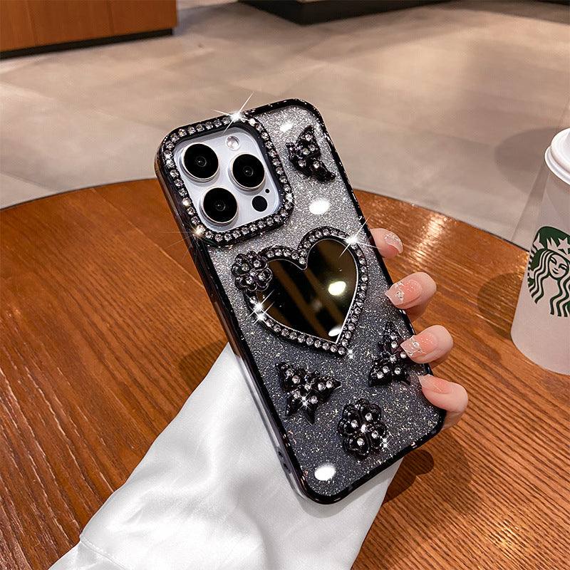 A mirror rhinestone phone case
