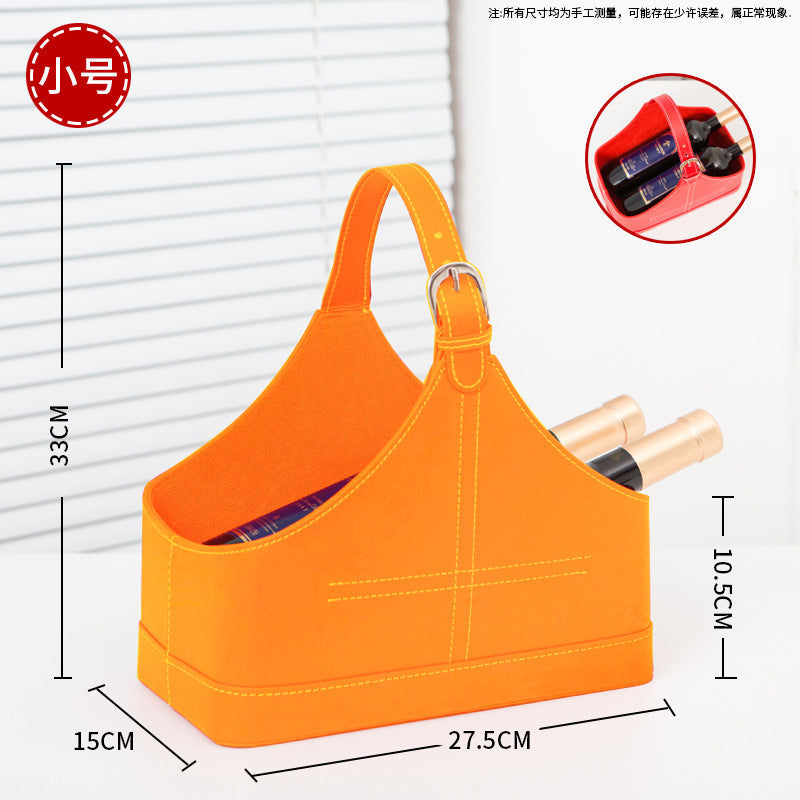 A leather portable basket gift packaging fruit storage basket wine basket