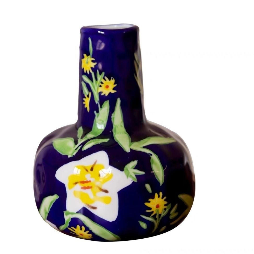 A colorful hand-painted ceramic vase ornament