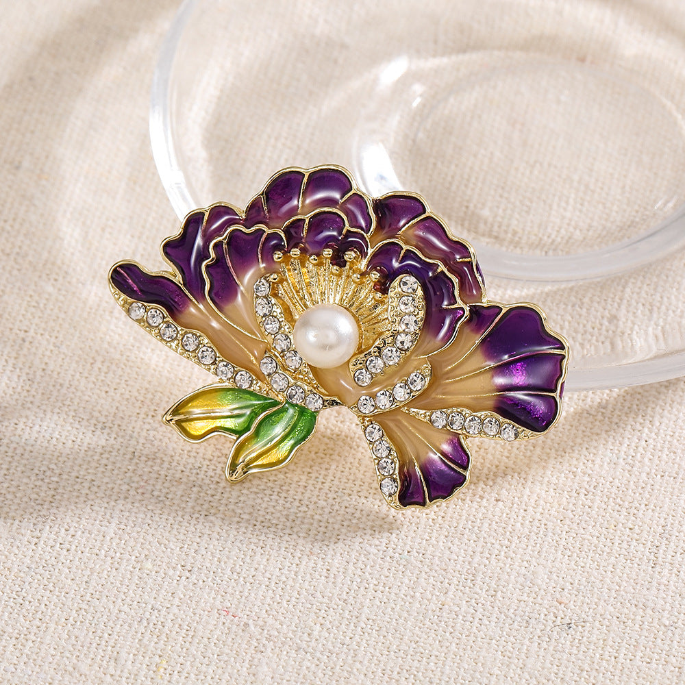 A new national style peony brooch high-end women's brooch pin enamel high-end suit accessories pin coat decoration - Mixbatch