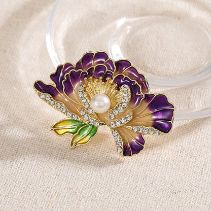 A new national style peony brooch high-end women's brooch pin enamel high-end suit accessories pin coat decoration - Mixbatch