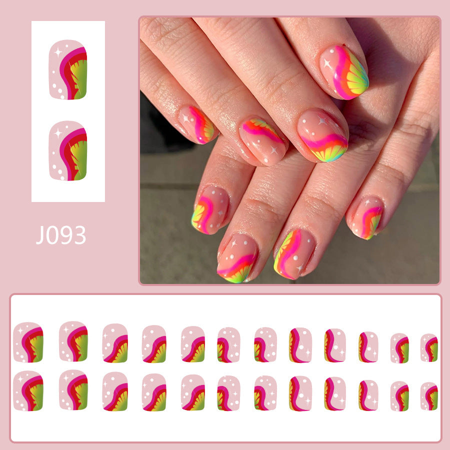 A short glossy square armor, European and American cross-border foreign trade simple ins wind wearing armor, gradual change of lines wearing nail art 24 pieces - Mixbatch