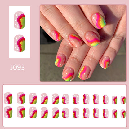 A short glossy square armor, European and American cross-border foreign trade simple ins wind wearing armor, gradual change of lines wearing nail art 24 pieces - Mixbatch