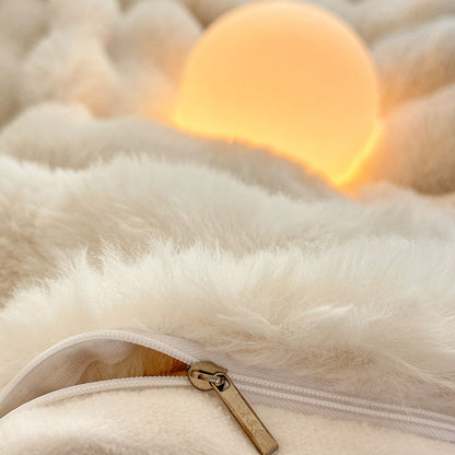 Class A 400 high gram weight light luxury sense of luxury winter thickened rabbit rabbit down four-piece set milk velvet warm quilt cover solid color 4.0kg - Mixbatch