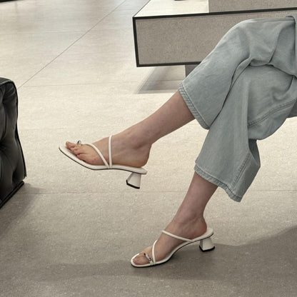 A sandals summer thin strap metal ring high heel toe sandals
