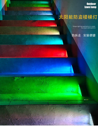 A led outdoor solar colored light step light lens bright waterproof anti-theft staircase light step light