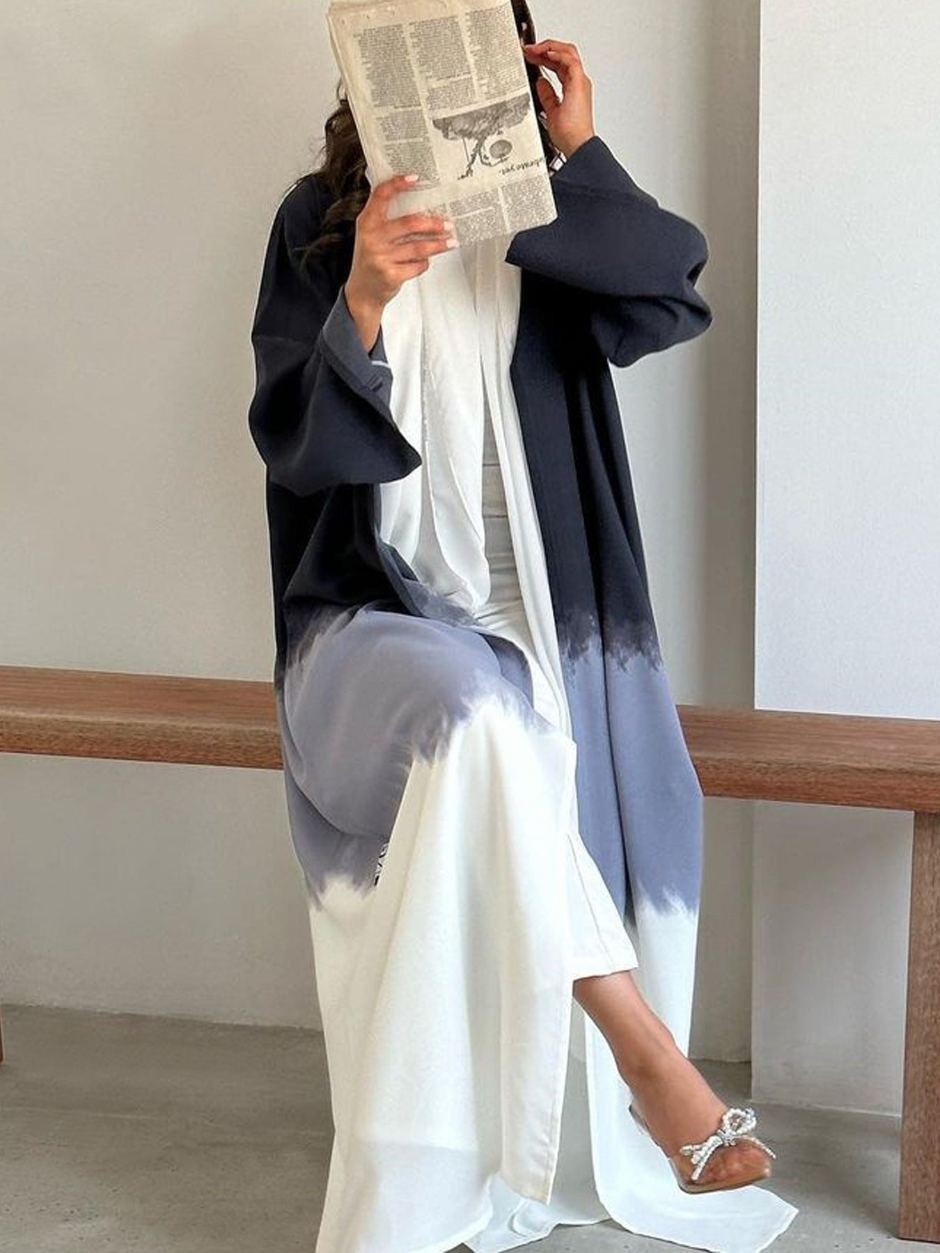 New Middle East Dubai clothing fashion elegant fashion cardigan tie-dye gradual change dress robe - Mixbatch