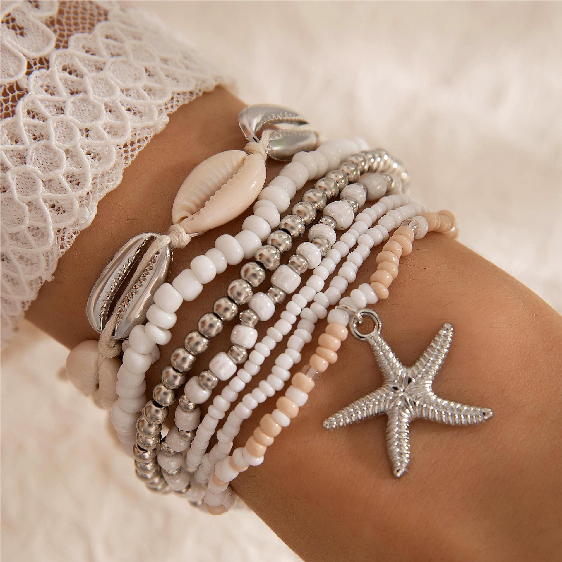 A Bohemian Resort Wind Shell Beaded Woven Bracelet Beach Wind Starfish Rice Beads - Mixbatch