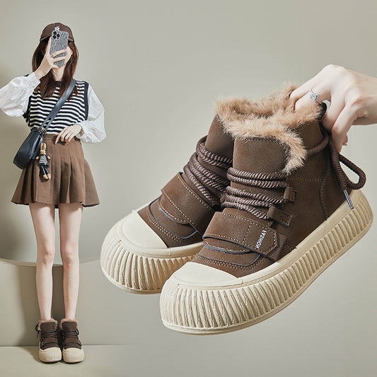 winter plus velvet high-top white shoes new Korean version of ins female students thick soleplate shoes tide casual shoes 0.8kg - Mixbatch