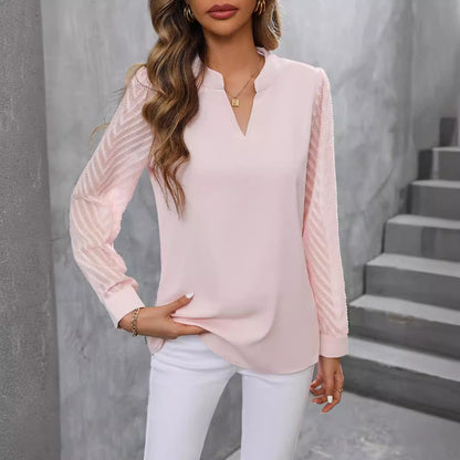 Cross-border Europe, America, Amazon Independent Station Autumn Fashion New Products Women's Splicing Chiffon Long Sleeve Solid Color Shirt - Mixbatch