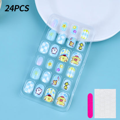 A Cross-border 24 pieces of children wearing nail cartoon animated nail patch removable girl cute manicure fingernail piece - Mixbatch
