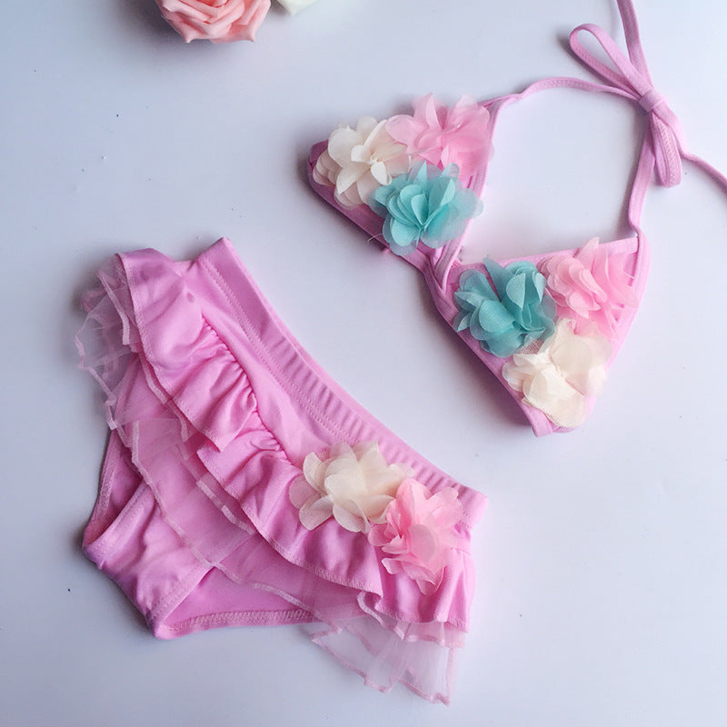 A Korean children's swimsuit girls split skirt swimsuit baby bikini girls medium children cute flower swimsuit - Mixbatch