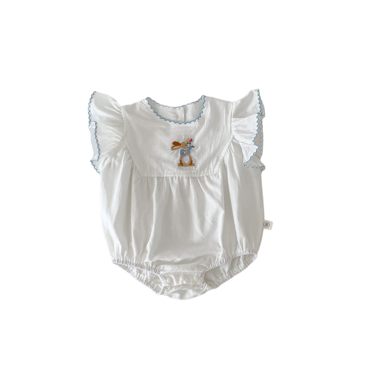 A baby summer new female treasure rabbit embroidery bag fart Ha clothes full moon 100 days clothes flying sleeves princess crawling clothes thin - Mixbatch