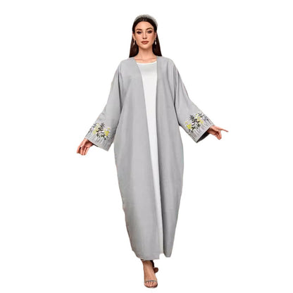 Factory Spot Cross-border Middle East Muslim Clothing Robe Embroidered Cardigan Dress Long Dress Bat Sleeve 2024 - Mixbatch
