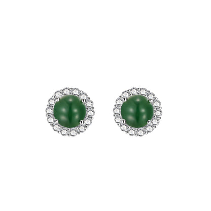 French retro sterling silver s925 stud earrings natural blue water jadeite dangerous material round bead gentle temperament daughter celebrity style