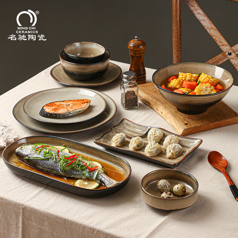 A Japanese-style kiln-changed retro coffee gold creative ceramics simple high-end light luxury cup, bowl, plate and tableware combination set