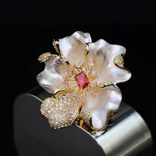 A new elegant temperament blazer pin heavy industry luxury accessories high design zircon flower brooch - Mixbatch