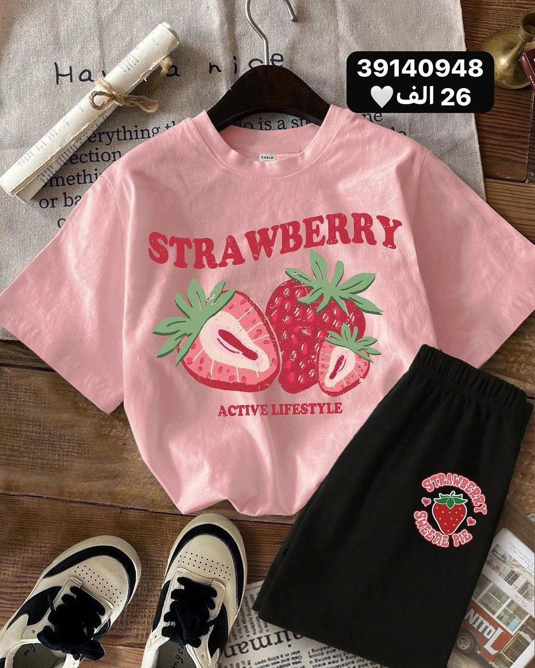 A Children's cute cartoon pattern printing set boys and girls short-sleeved T-shirt + shorts