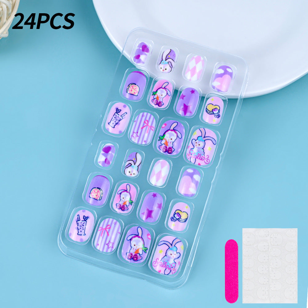 A Cross-border 24 pieces of children wearing nail cartoon animated nail patch removable girl cute manicure fingernail piece - Mixbatch