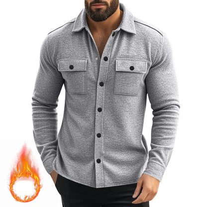 A casual men's fleece lapel top single-breasted solid color slim-fit jacket jacket men's cotton polo shirt