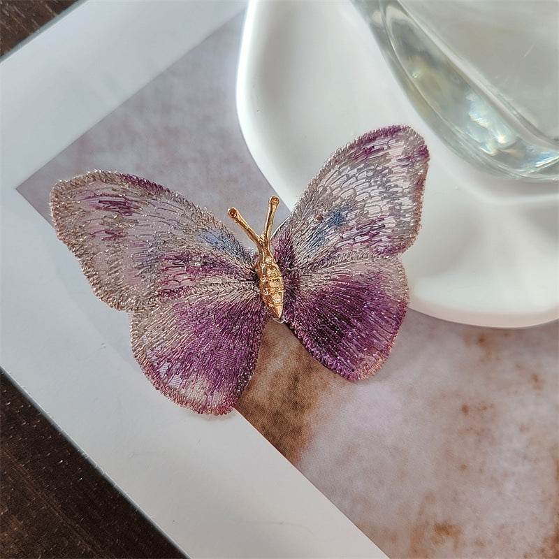 A retro light luxury pure hand embroidered butterfly brooch gradual change craft corsage, fashion niche insect badge accessories - Mixbatch