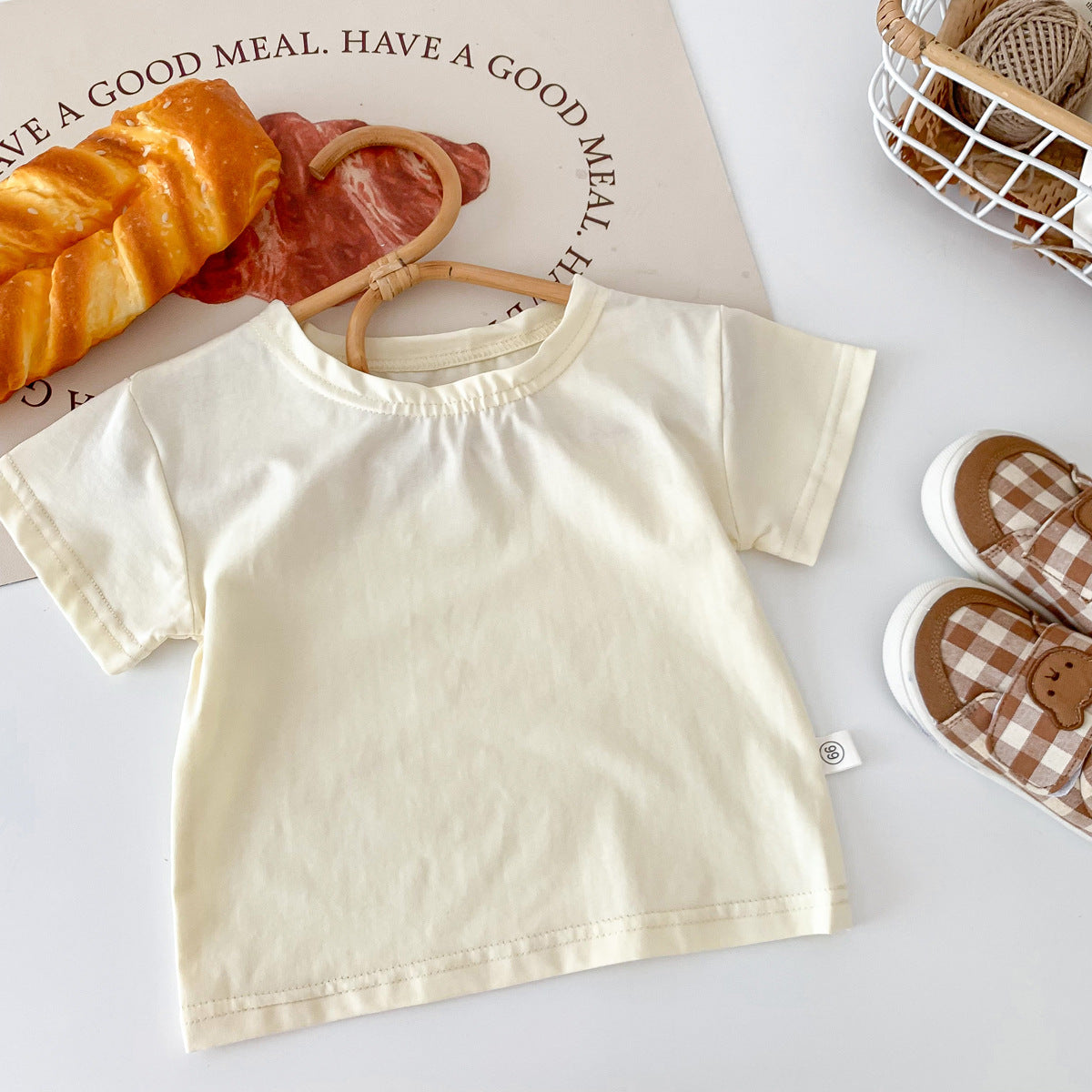 A South Korean children's clothing summer cartoon teddy bear bag fart jacket ins baby shoulder strap triangle jumpsuit - Mixbatch