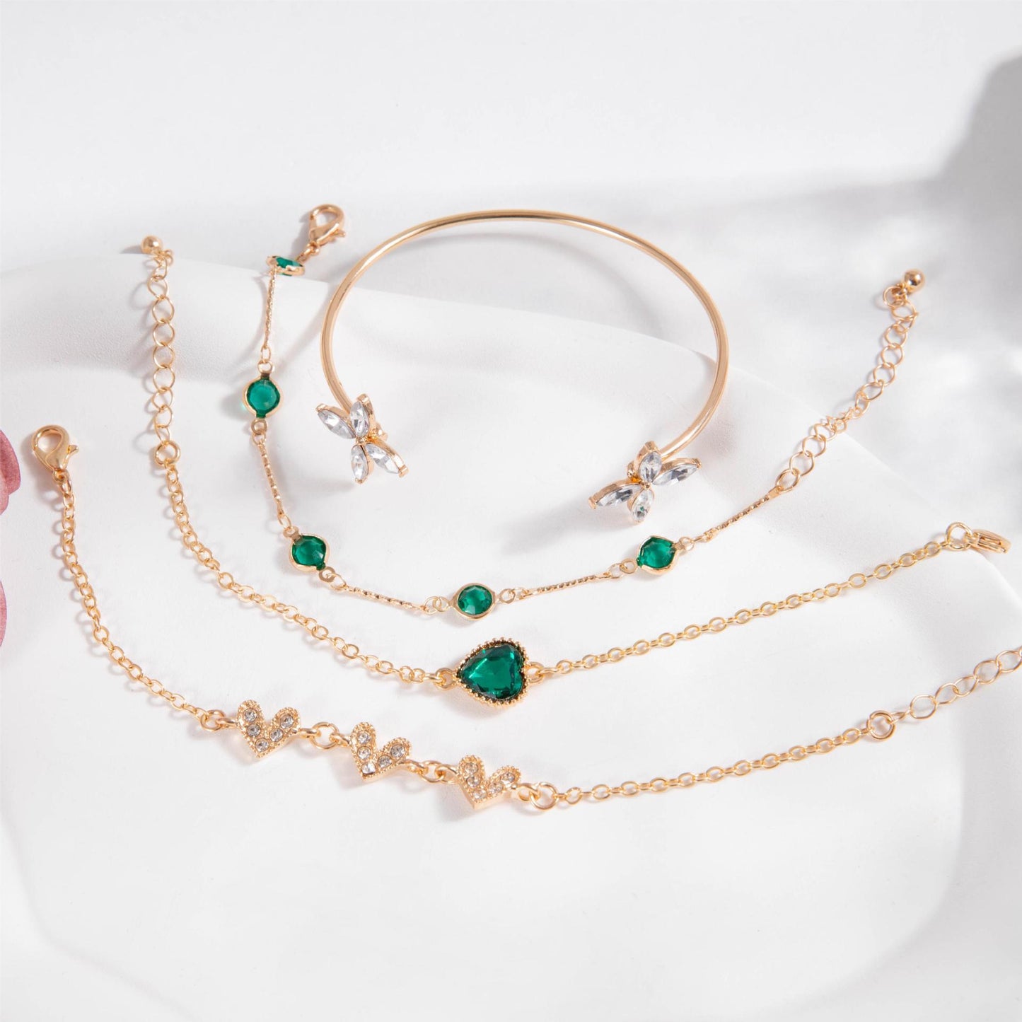 A European and American cross-border, fashionable and retro imitation gemstone love stacking bracelet, niche design sense snake jewelry set - Mixbatch