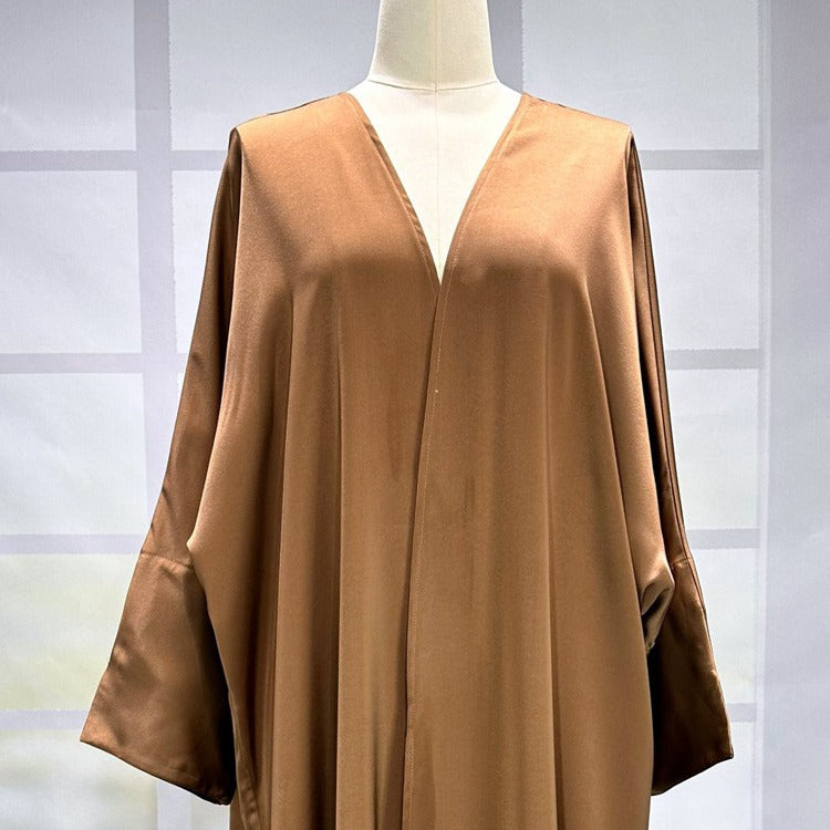 New Middle Eastern Muslim Fashion Elegant Cardigan Satin Dress Robe - Mixbatch