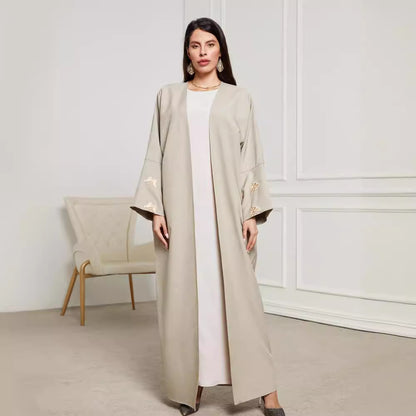 New robe Middle Eastern Muslim fashion embroidery butterfly elegant cardigan long dress bat sleeve dress - Mixbatch