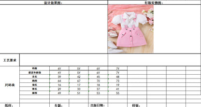 A 2024 summer amazon puff short sleeve lapel bow tie shirt strap short skirt girls suit - Mixbatch