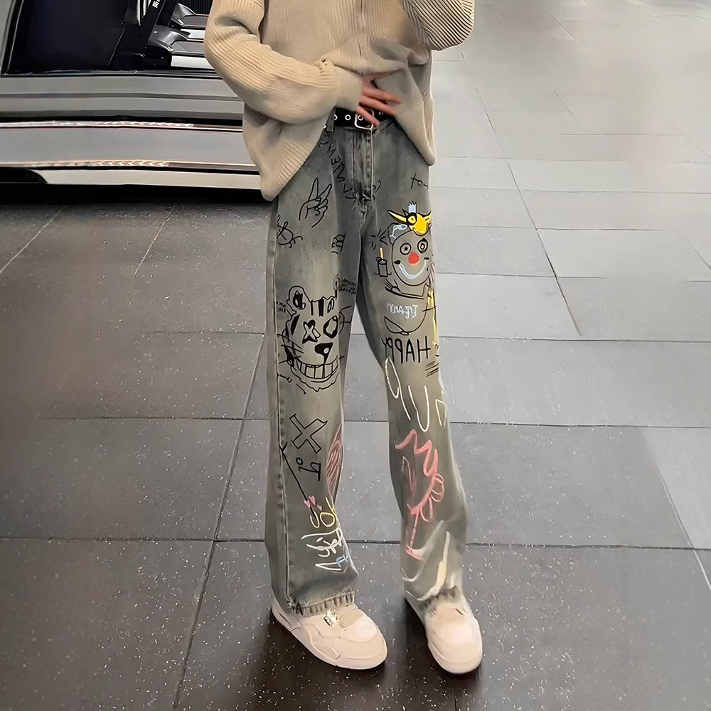 A graffiti print jeans