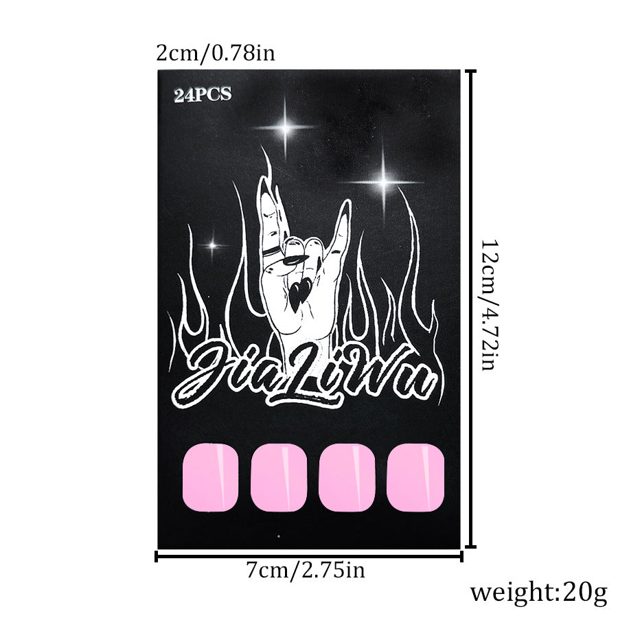 A short glossy square nail girl, light pink, fresh, fashionable and cute, solid color wearing nail art patch, foreign trade 24 pieces - Mixbatch