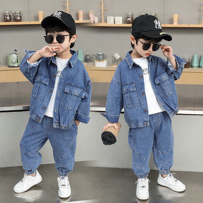 A Spring and Autumn Clothing New Children's Trendy Cool Solid Color Denim Clothing Medium Children's Foreign Trade Children's Clothing