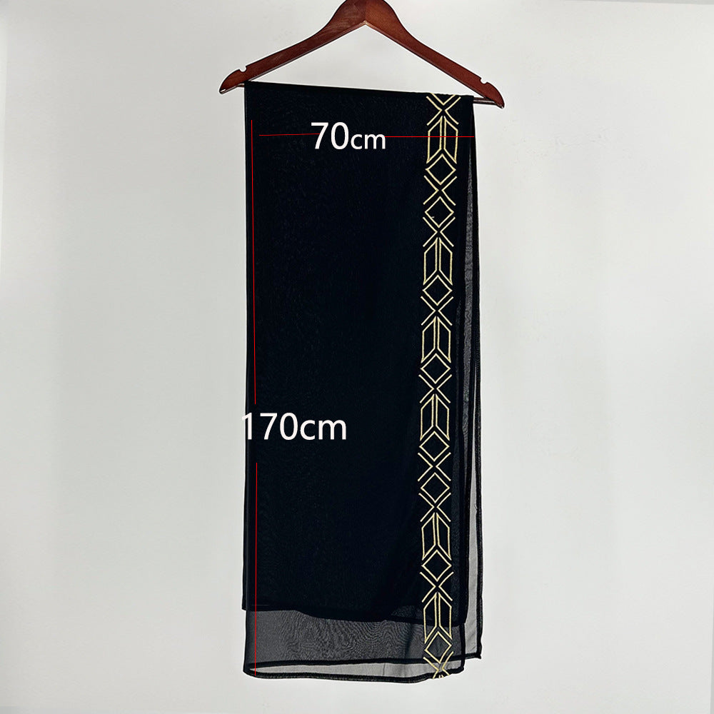 New women's Muslim clothing temperament elegant cardigan robe bat sleeve gold thread embroidered headscarf - Mixbatch