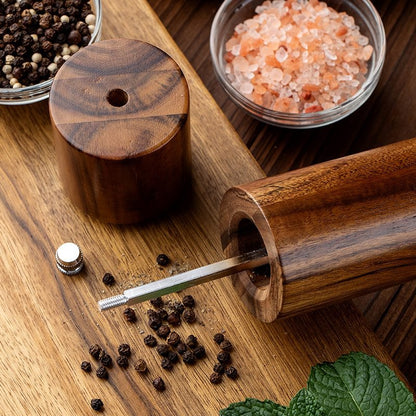 A lobular acacia cylindrical pepper grinder