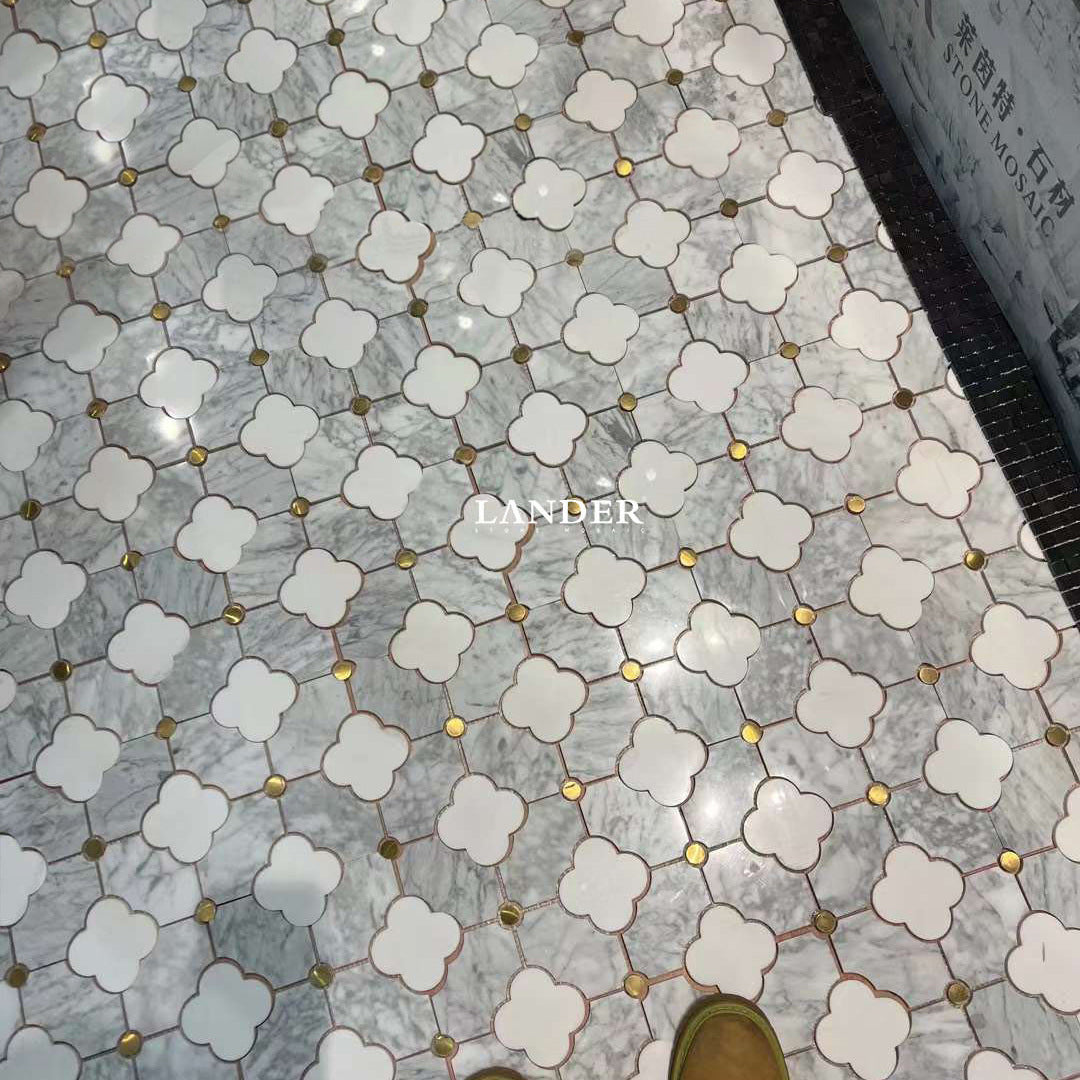 A metal mosaic tile bathroom