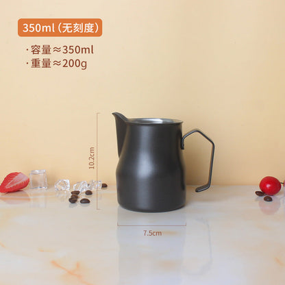 A 304 stainless steel pointed mouth latte cup with graduated coffee latte tank milk foam cup 350/600/900ml
